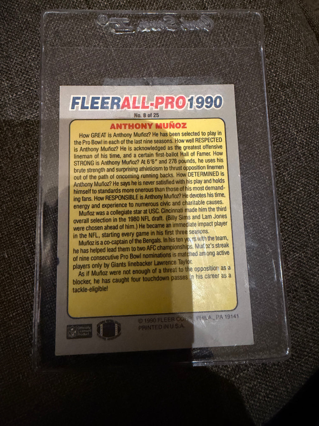 Anthony Munoz Jersey and Autograph Fleer All-Pro 1990 Card
