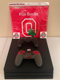 Console with controllers and Ohio State vinyl skin