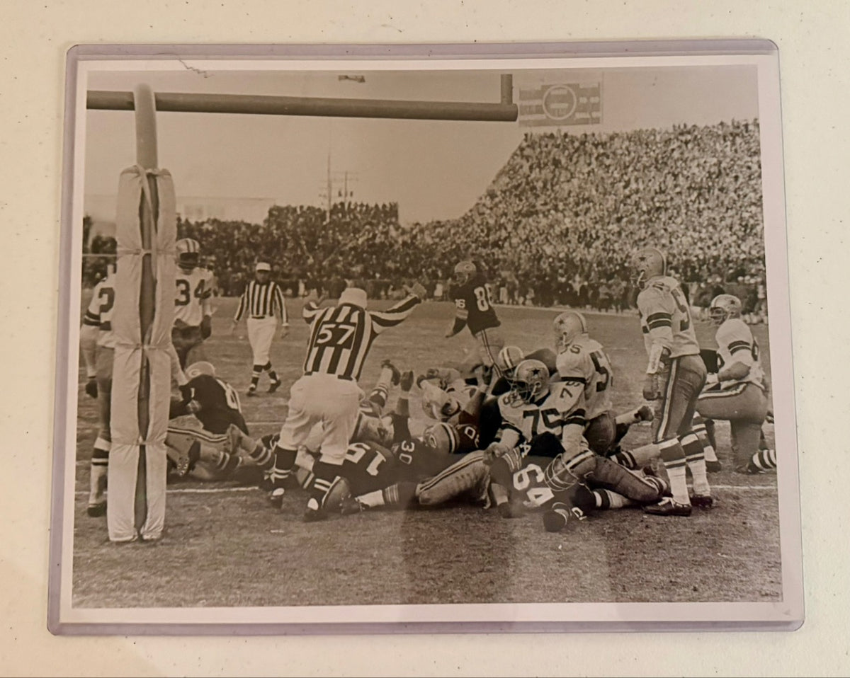 11x14 Packers vs Cowboys end zone print in protective sleeve