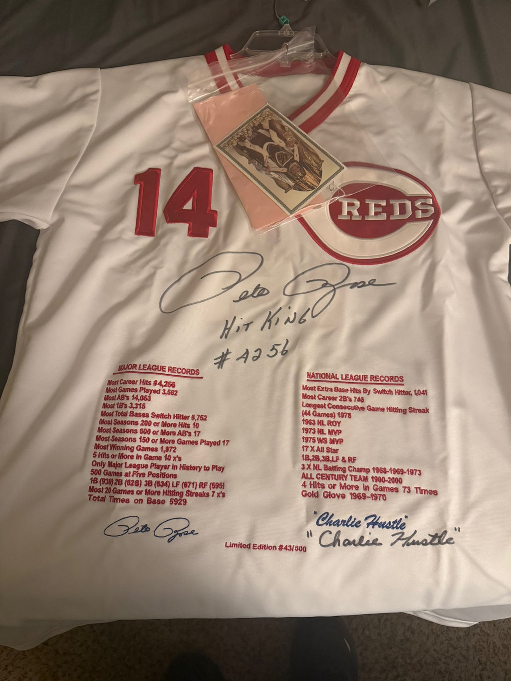 Pete Rose jersey with Guarantee of Authenticity card